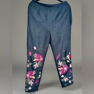 Yves Cossette Depeche Mode Silk Pant Tapered Leg Black/Embroidered Pink Floral 6